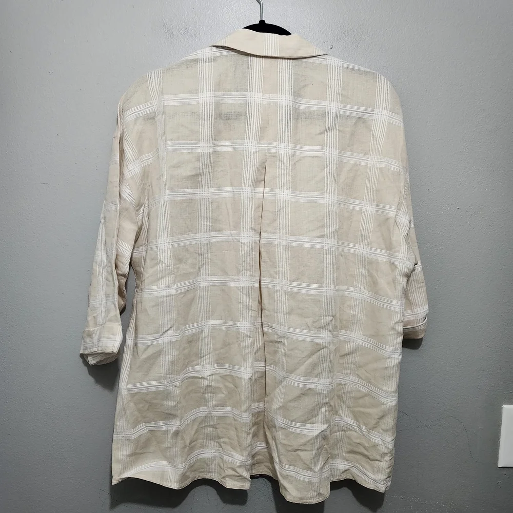 Lafayette 148 New York Cream and White Linen Blend Button Up Shirt Size S - Picture 4 of 5